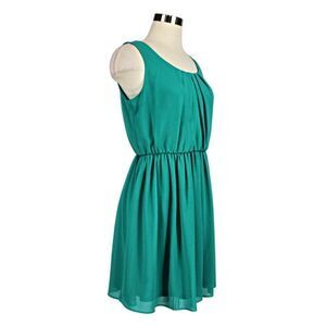IZ BYER Dress Pullover Sleeveless Fit & Flare Gathered Round Neck Green Size Med